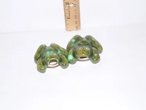 FROG Set ANATOMICALLY CORRECT CERAMIC Green Drip Glaze Vintage - Picture 1 of 4