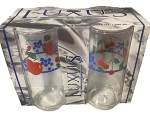 Crisa Luxus Vintage 4 Stück Obst Thema 16oz Eistee Trinkglas Apfel Kirsche Traube - Bild 1 von 11