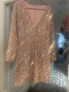 Pailletten (rosa) Langarm Taille verstärkt gefüttert Kleid Größe, Large - Bild 1 von 7