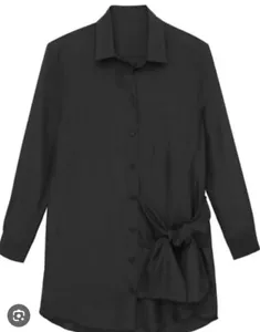 Thakoon 100% Silk Wrap Tie Shirt Black Dress Long Sleeve Knee Length Sz Sm NWT - Picture 1 of 8