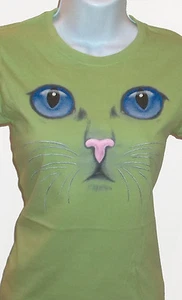 Katzengesicht, blaue Augen, rosa Nase, Schnurrhaare, T-Shirt, Small - 5X - Bild 1 von 1