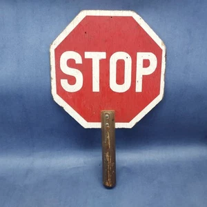 Insegna Vintage Legno Scuola Guardia Traffica Bus Fermata Polizia Lenta Tenuta a Mano - Foto 1 di 3