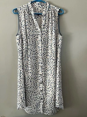 Cabi Camilla Shirt Dress Womens Size Medium White Blue Leopard Print Sleeveless - Image 1 of 4