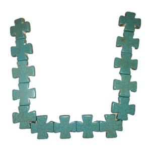 14 Stabilized Turquoise Block Cross Jewelry Beads 20mm Turquoise Cross Beads - Picture 1 of 1