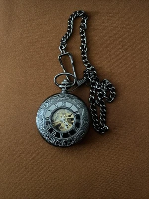 Винтажный стиль серебристого тона Demi-Hunter кварцевые карманные часы, скелет чехол, работает - Изображение 1 из 3