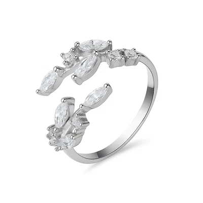 Anello Avvolgente Regolabile In Argento Sterling Con CZ A Foglia E Piuma - Immagine 1 di 4