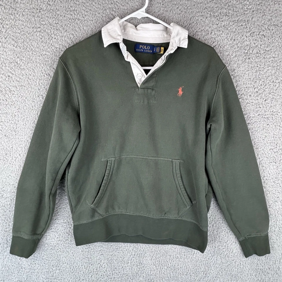 Ralph Lauren RL Camisa de Rugby Polar Para Hombres Pequeña Oliva Pony Cuello Blanco Sudadera Foto 1 de 4