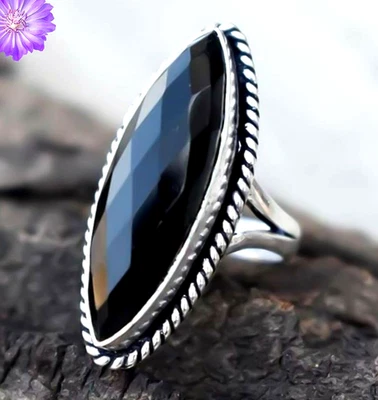 Schwarzer Onyx Edelstein 925 Sterlingsilber Ethno Handarbeit Schmuck Ring all... - Bild 1 von 4