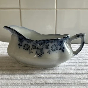 Alfred Meakin Gravy Boat Jug Bell Pattern Flow Flo Blue Antique Edwardian C1900 - Picture 1 of 24