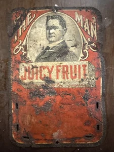 Vintage The Man Juicy Fruit Made Famous Advertising Tin Litho Match Holder - Picture 1 of 3