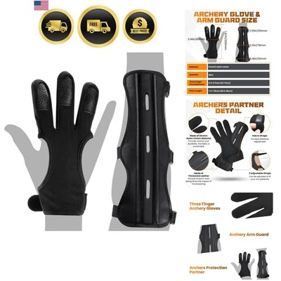 Archery Glove Arm Guard Kit Leather Protective Gear for Men Women Youth - Image 1 of 4