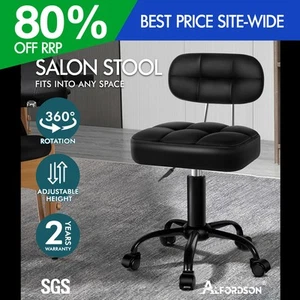 ALFORDSON Salon Stool Backrest Swivel Barber Hair Dress Chair Tufan All Black - Picture 1 of 11