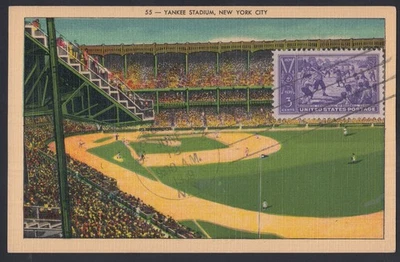 US Stamp #855 First Day Cancel on Yankee Stadium Card, XF - Rare! CV $900 - Image 1 of 2