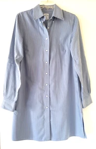 BROOKS BROTHERS Dress Sz 8 Blue Pinstripe Shirtdress Button Front Cotton - Picture 1 of 6