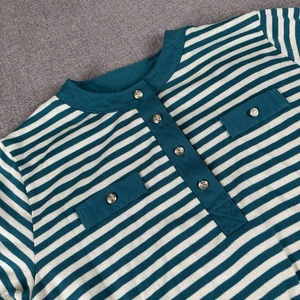 Vintage Country Suburbans Damen Kurzarm Pullover Small türkis gestreift - Bild 1 von 9