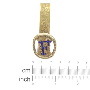 Antiker georgischer Chatelaine Clip blau Emaille Buchstabe F Name Gürtelclip vergoldet Metall - Bild 1 von 7