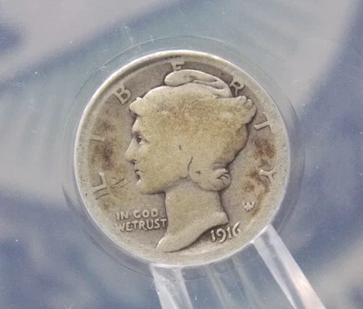 Moneda de diez centavos Mercury PLATA 1916 "D" 10c ANACS AG3 #884 🔑FECHA CLAVE🔑 Fair ECC&C, Inc. Foto 1 de 4