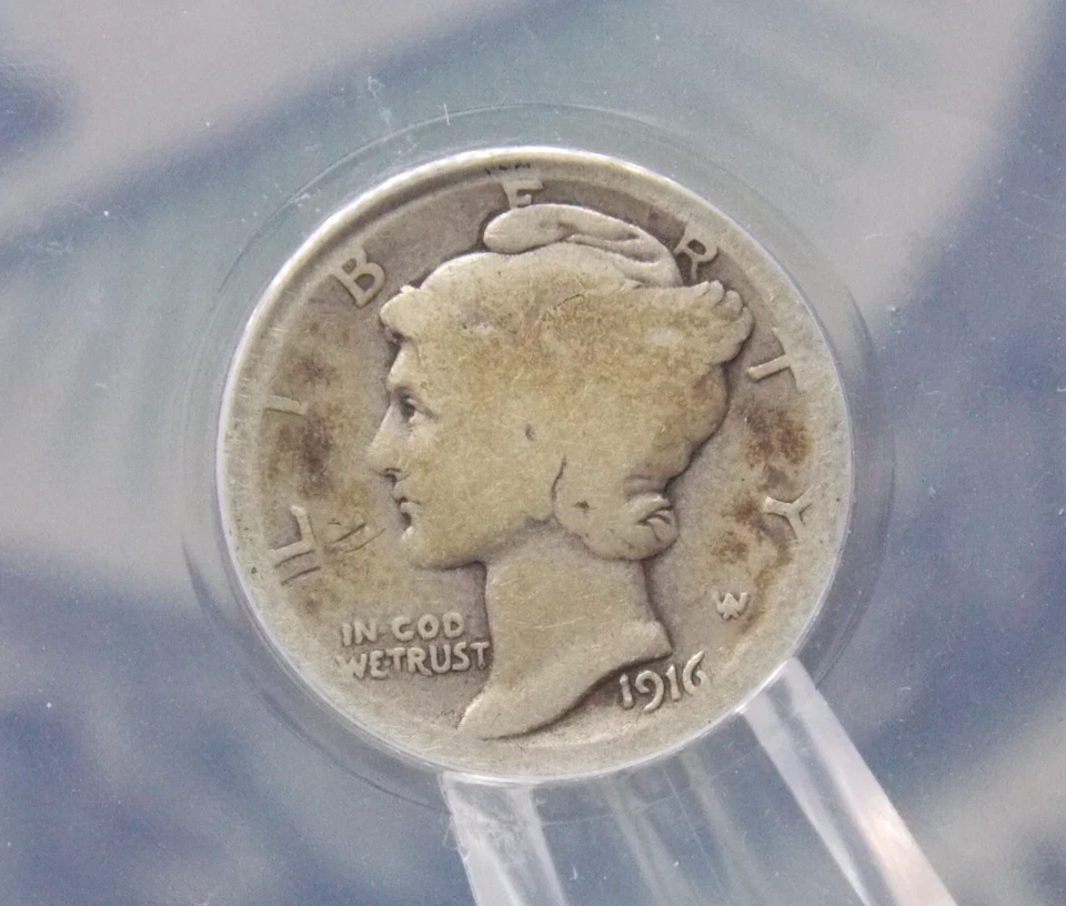 1916 "D" Mercury SILVER Dime 10c ANACS AG3 #884 🔑KEY DATE🔑 Fair ECC&C, Inc. - Image 1 of 4