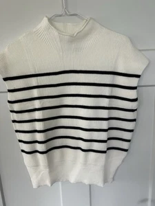 NWT! Merokeety Sleeveless Black & White Striped Sweater Vest Size M - See Pics! - Picture 1 of 6