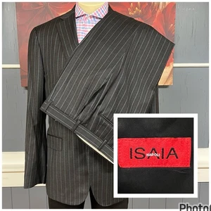 Vintage Isaia Napoli Suit Mens 42R Slim Fit Wool Pants 35x32 Dark Gray & Blue - Picture 1 of 15