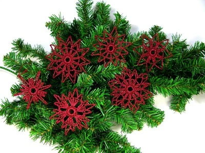 HANDWERKKUNST 6 Häkelsterne Anleitung Weihnachts Advents Deko Baumschmuck Glitzer-Sterne Nr.2