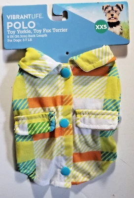 Dog Pet Polo Shirt Costume Plaid Preppy Size XXS Snap Closure Easy On & Off NEW - Image 1 of 4