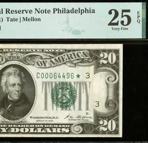 1928 $20 Federal Reserve Note PMG 25EPQ - Philadelphia Star Fr 2050-C* - Picture 1 of 4