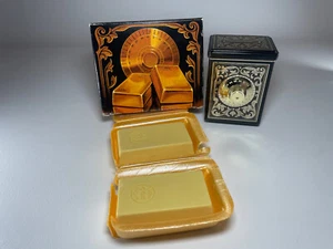 Vintage Avon Tin Litho Safe Coin Bank Safe Combination Tai Winds Gold Bar Soaps - Picture 1 of 18