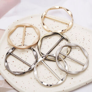 Women Girls Tie T-Shirt Buckle Ring Metal Round Clothes Clip Scarf Brooch Gift