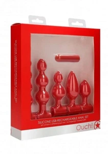 Brand Sealed New Ouch Silicone USB Rechargeable Anal Set 10 Speed Bullet 5 Plugs - Picture 1 of 6