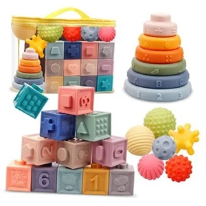 Montessori Toys for Babies,Soft Stacking Building Blocks Rings 3 IN 1 Set-2 - Picture 1 of 7