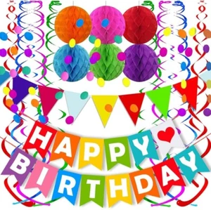 Birthday Party Decorations Colorful Banner Triangle Honeycomb Ball Garland - Picture 1 of 4