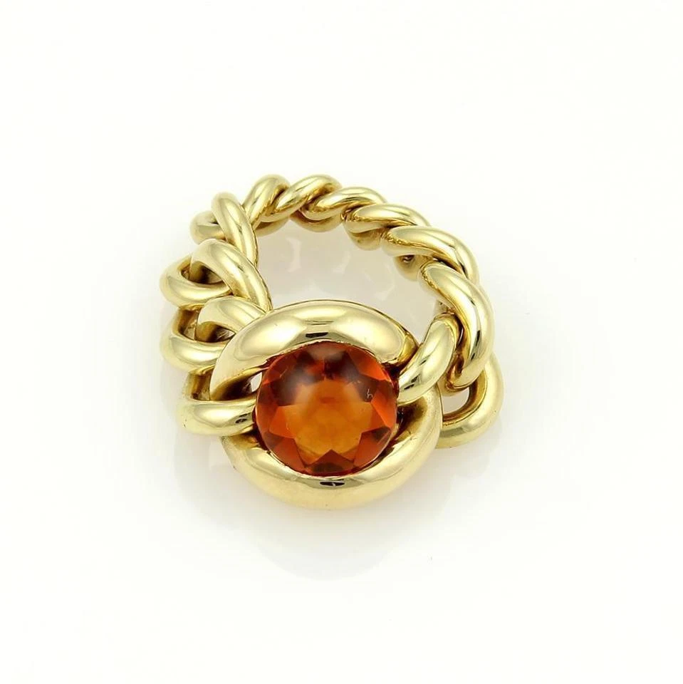 Chanel Yellow Gold 18k 4ct Cabochon Citrine Chain Link Flex Band Ring - Image 1 of 4