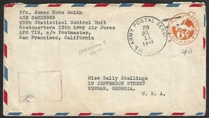 1944 Censored EKU Cover APO719 Noemfoor Island, New Guinea to Newnan Georgia - Picture 1 of 2