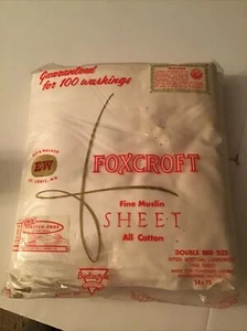 Vtg. Foxcroft Double Bed Flat Sheet-Fine Muslin White Some Damage To Plastic - Picture 1 of 7