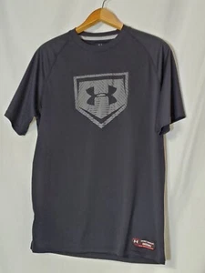 Under Armour Baseball Plate Short Sleeve Shirt Blue Youth Boys Size L - Picture 1 of 11