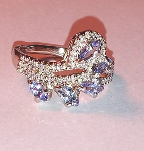 0.58 Ct Genuine Tanzanite, 0.32 Ct Diamond, Sterling silver ring Size 7, New - Picture 1 of 18