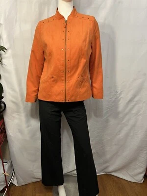 TanJay Talla 8 Imitación Ultra Gamuza Cuero Chaqueta Abrigo Terciopelo Cremallera Blazer Naranja 6P Foto 1 de 4