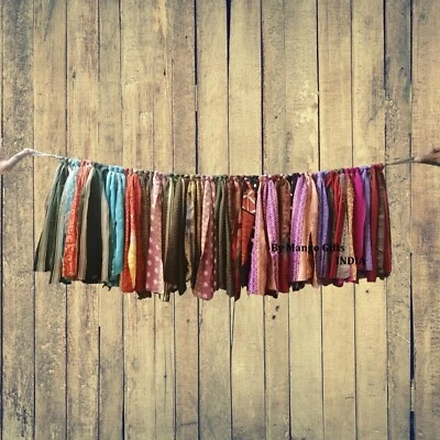Vintage Indian Silk Sari Fabric Garland Boho Décor Gypsy Garland Hippie 39" Inch - Image 1 of 4