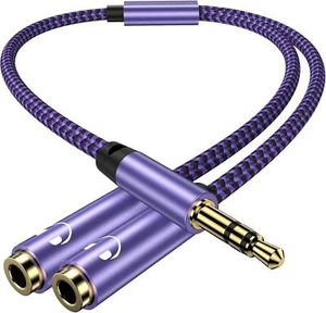Headphone Splitter 3.5mm Audio Stereo Y Splitter Aux Extension Braided Cable - Picture 1 of 6