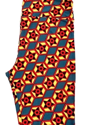 LuLaRoe Tall And Curvy Leggings Red Black Yellow Stars Teal Pentagon Halloween - Image 1 of 2