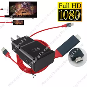 HDMI Mirroring AV Cable Phone to TV HDTV Adapter 1080P for iPhone 14 13 12 11 XR - Picture 1 of 11
