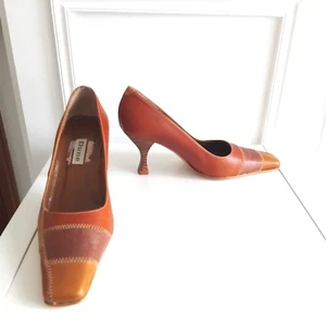 DUNE tan brown 70s style retro chisel toe mid heel court shoes Sz UK 5 / 38 - Picture 1 of 11