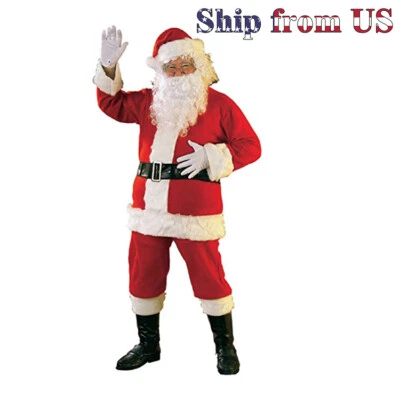 Merry Christmas Santa Claus Costume Suit 5pc Set Adult Cosplay Party Outfit Gift - Image 1 of 4
