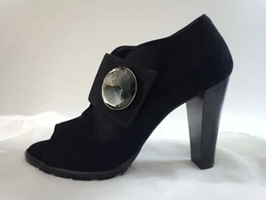 AMALFI by Rangoni Black Suede Open Toe Bootie Heels with Crystals sz 5M - Picture 1 of 12