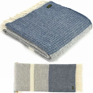 ALFOMBRA DE RODILLA 100% Lana Sofá Manta PANEL DE ILUSIÓN GRIS Y AZUL PIZARRA - Imagen 1 de 12