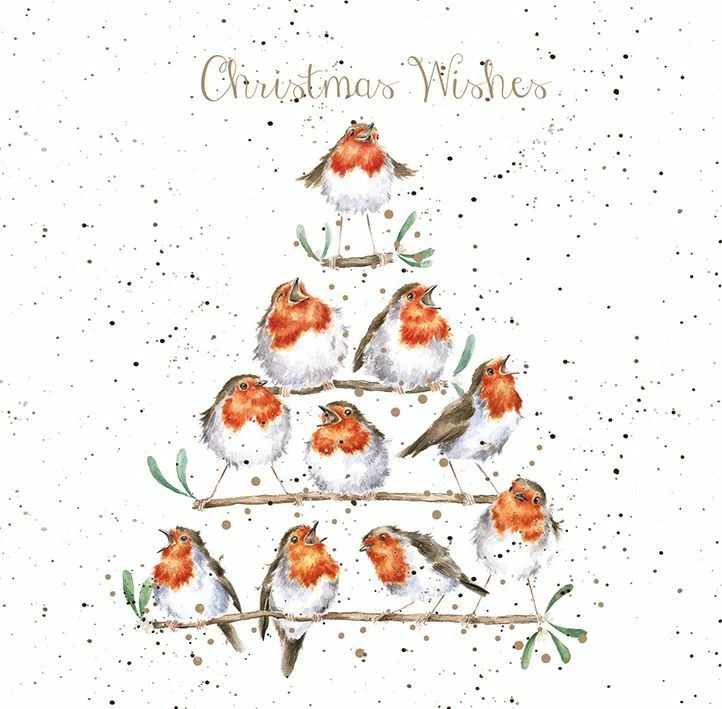 WRENDALE DESIGNS Tarjetas de Navidad Wrendale Tree of Singing Robins - Juego de 8 tarjetas festivas de 12 cm