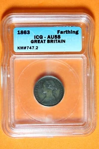 1863 ICG AU58 Great Britain Farthing #B35648 - Picture 1 of 2