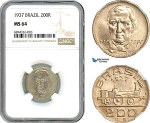 AJ841, Brazil, Maua, 200 Reis 1937, Rio de Janeiro Mint, NGC MS64 - Picture 1 of 1