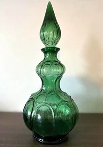 Vintage Empoli Green Glass Corset Genie Bottle Decanter w/ Stopper 14" - Picture 1 of 4